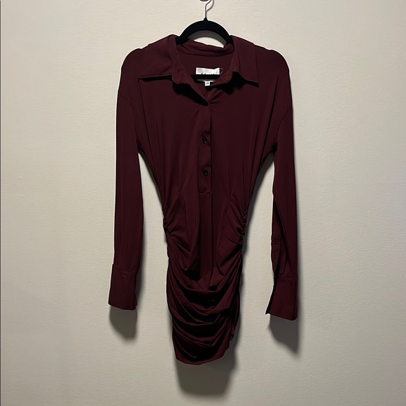 ADAPTE (NWT) Jamie Button Up Long Sleeve Mini Dress, Burgundy, Size XS - Picture 5 of 13